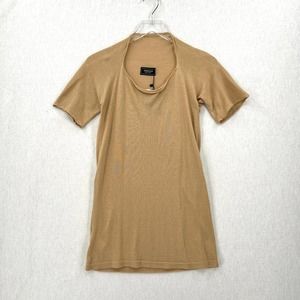 PERUVIAN EXCHANGE Tunic Top Womens Small Tan Cotton Knit Elbow Sleeve NWT Flaw